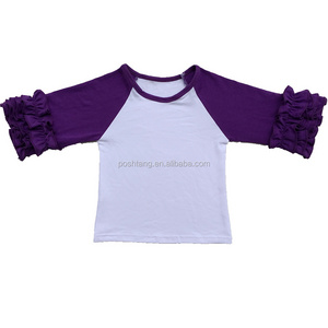 Factory Wholesale Mardi Gras Shirts Blank Kids Baby Girls  3/4 sleeve Raglan Shirts