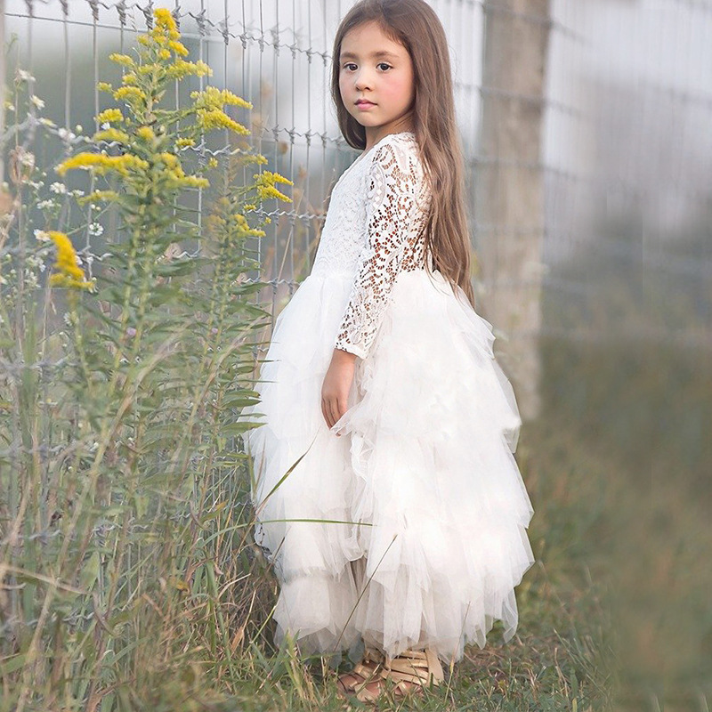 Toddler Kids Baby Girls Long Sleeve Lace cake smash dress Tulle Party Pageant pricessTutu Dress