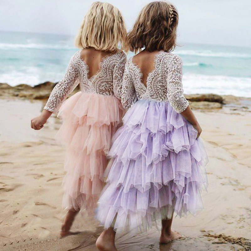 Toddler Kids Baby Girls Long Sleeve Lace cake smash dress Tulle Party Pageant pricessTutu Dress