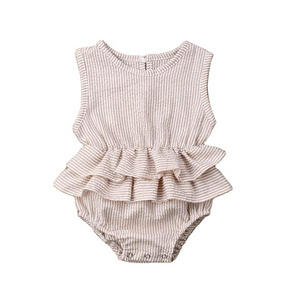 Boutique Baby Girls summer onesie bodsuit Tutu Dress sunsuit Peplum Solid Ruffle muslin Jumpsuit Romper