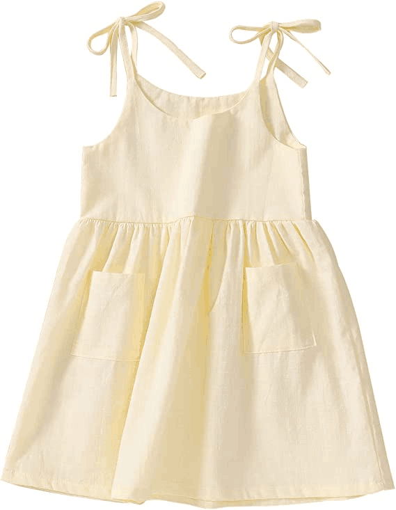 Custom Toddler Baby Girl Summer Cotton Linen White Dresses Bow Straps Sleeveless with Pockets Little Girls Beach Sundress