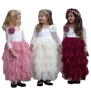 Toddler Kids Baby Girls Long Sleeve Lace cake smash dress Tulle Party Pageant pricessTutu Dress