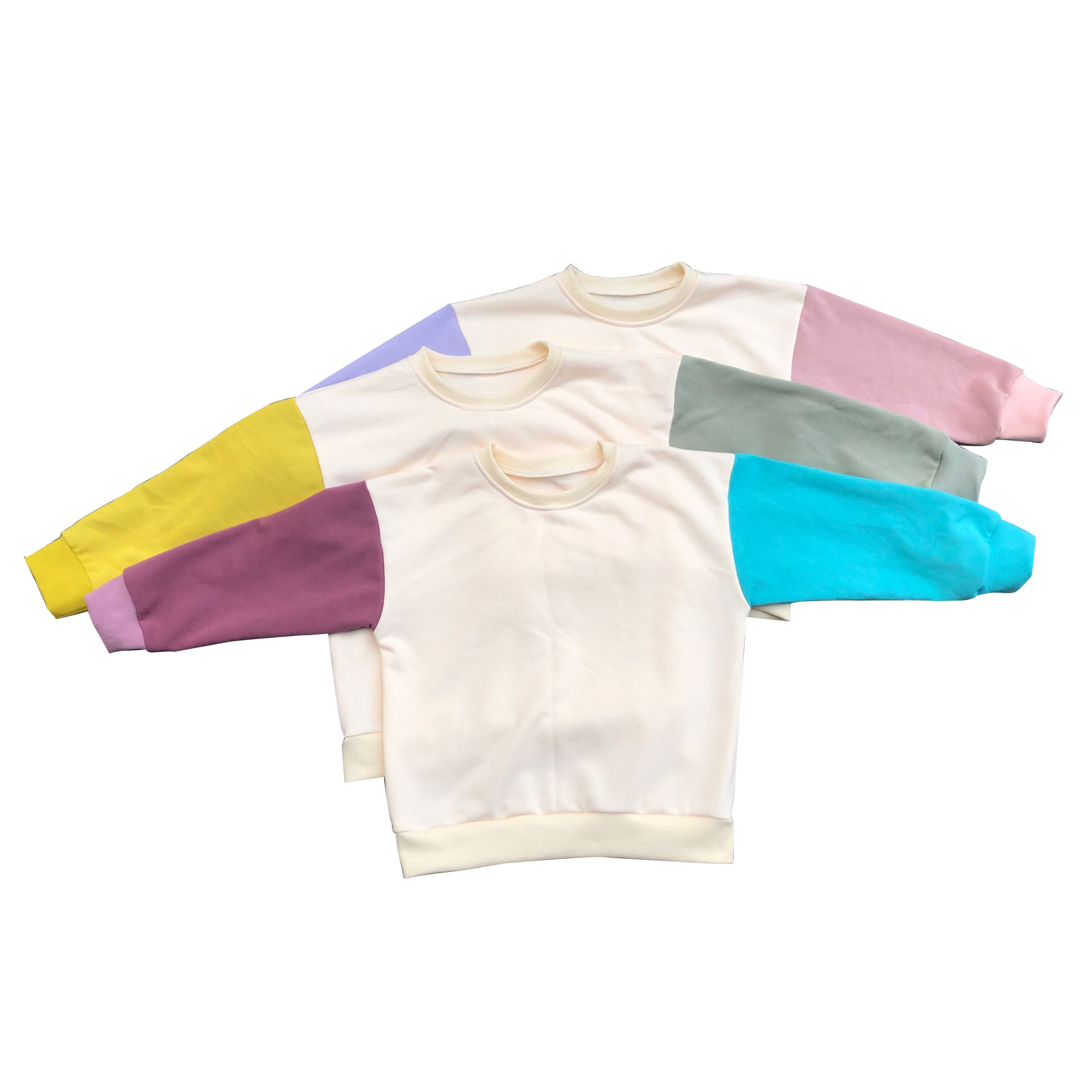 Stitching Color Blocks Kids Sweatshirts Chunky Boys Girls French Terry Jumpers