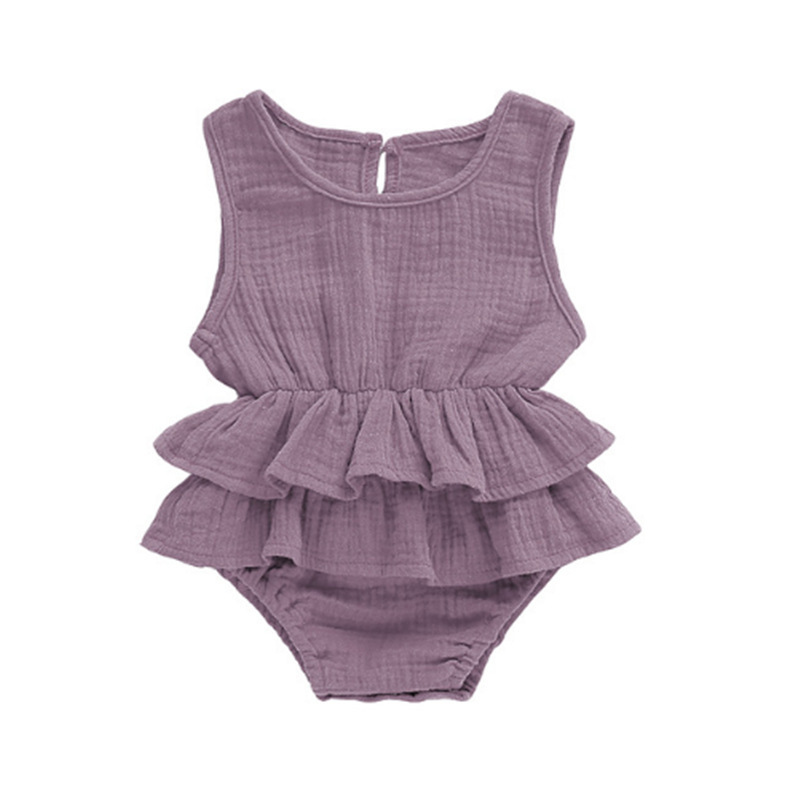 Boutique Baby Girls summer onesie bodsuit Tutu Dress sunsuit Peplum Solid Ruffle muslin Jumpsuit Romper