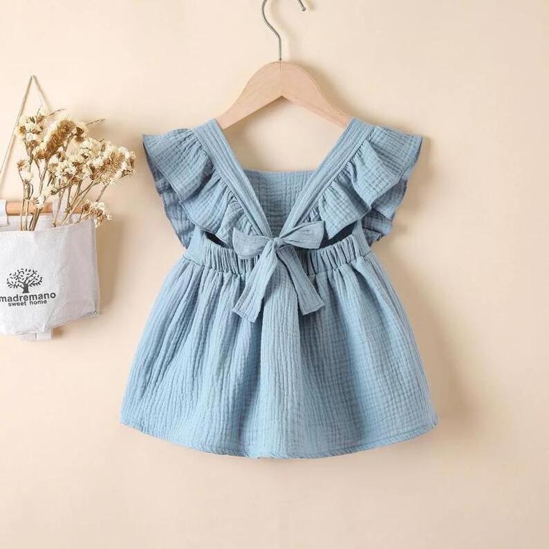 Summer Solid Color Cotton Baby Pleated Skirt Muslin Comfortable Newborn Baby Girl Princess Dresses