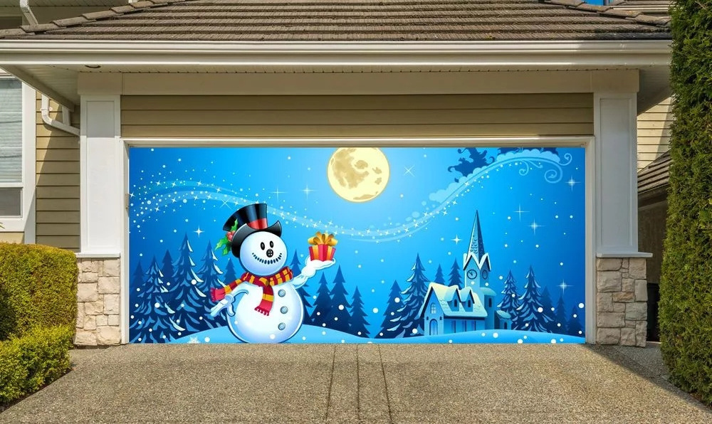 Christmas Garage Door Cover Decorations Outdoor Holiday Decor Merry Christmas Sign Single Garage Door Murals