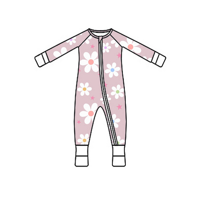 Bamboo Custom Print Baby Double Zipper Pajamas Sleepers Children Toddler Sleepwear Fold Cover Rompers