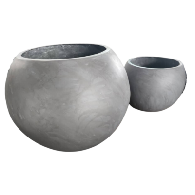 Ready Stock	PC17042 Cement Texture Round Fiberglass Pot Medium Large Size Flower Pot