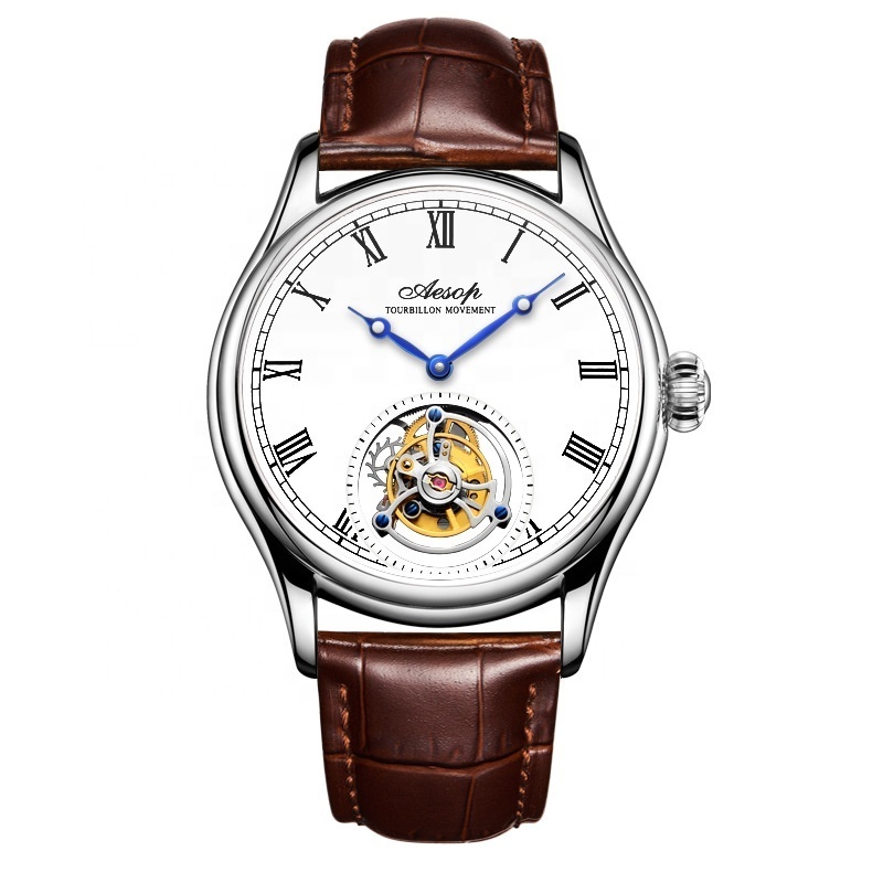 ODM Flying Tourbillon Automatic Mechanical Watch White Dial With Roman Number Men Watch Luxury Tourbillon