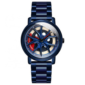 360 Rotating Flying Wheel Hub 3d Car Watch Metallic Blue Case And Band Crash Brake Disc Instrument Panel watches