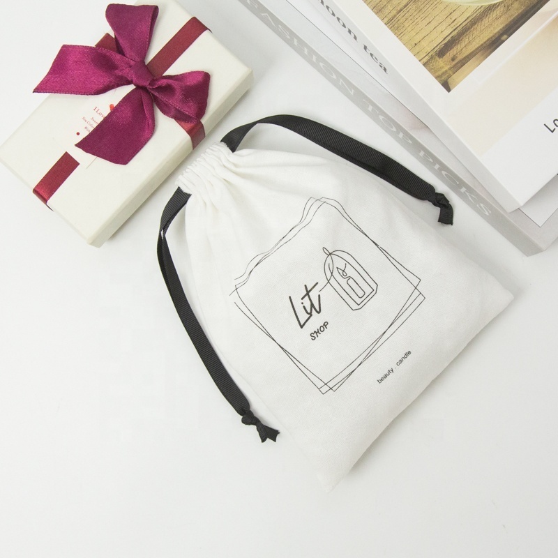 Customized Cotton Linen Soap Candle Packing Bag Recyclable Cotton Gift Drawstring Pouch Bag