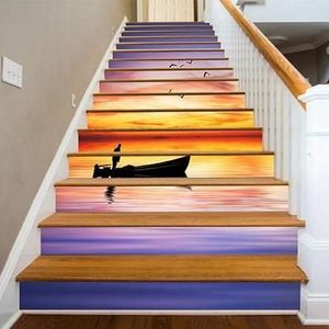 Custom stair stickers with 3D Flowers Mountain Sunset Stair  Wallpaper styles of self-adhesive stickers