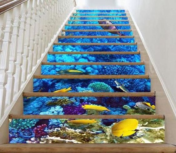 Custom 3D Sunrise Ocean Beach Self-Adhesive Stair Risers Stickers