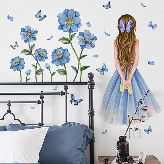 Custom Colored butterfly Wall Stickers Romantic Flower Wallpaper Background Large Size Wall Sticker