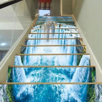 custom printed waterfall stair wall decoration promotion product adhesive vinyl 3d stair riser decals