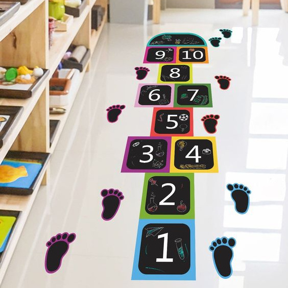 Funny Number Hopscotch Game Floor Stickers Creative Cartoon Lattice Floor Decals for Kids DIY Game Decal for Bedroom