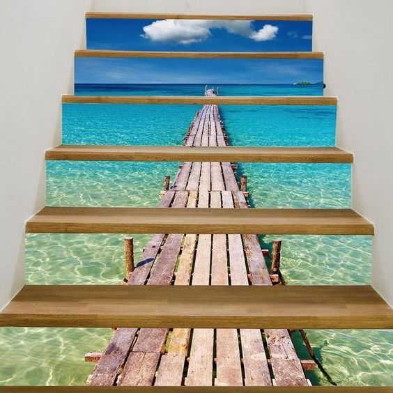 Custom 3D Sunrise Ocean Beach Self-Adhesive Stair Risers Stickers