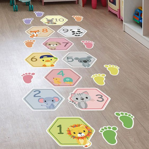 Funny Number Hopscotch Game Floor Stickers Creative Cartoon Lattice Floor Decals for Kids DIY Game Decal for Bedroom