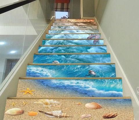 custom printed waterfall stair wall decoration promotion product adhesive vinyl 3d stair riser decals