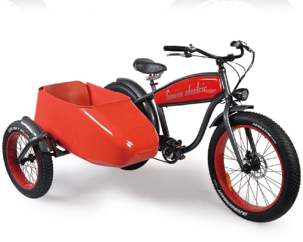 2023 Hot Selling Electric Retro Chopper Bicycles Electric Tricycle Side Trike Ebike