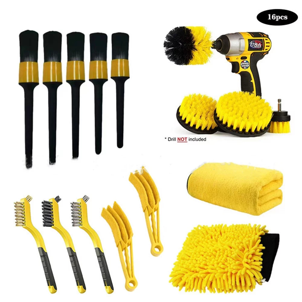 Automatic Car Wash Brush Head Car Cleaning Brush Yellow 14/16/20Pcs Interior Tire Cleaning Car Wash Tool Set