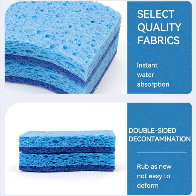 Blue Dishwashing Sponge Home Kitchen Magic Clean Wood Pulp Cotton Scouring Pad Washing Wood Pulp Cellulose Cleaning Sponge