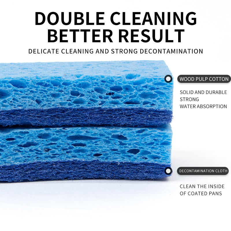 Blue Dishwashing Sponge Home Kitchen Magic Clean Wood Pulp Cotton Scouring Pad Washing Wood Pulp Cellulose Cleaning Sponge