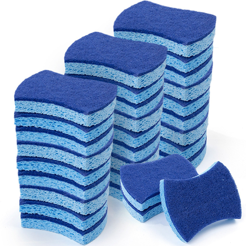 Blue Dishwashing Sponge Home Kitchen Magic Clean Wood Pulp Cotton Scouring Pad Washing Wood Pulp Cellulose Cleaning Sponge