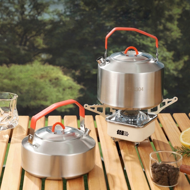 304 Stainless Steel Portable Outdoor Camping Kettle Set 1.5L Collapsible Coffee Pot for Quick Boiling Tea for Hiking