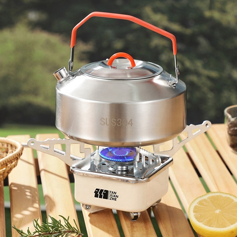 304 Stainless Steel Portable Outdoor Camping Kettle Set 1.5L Collapsible Coffee Pot for Quick Boiling Tea for Hiking