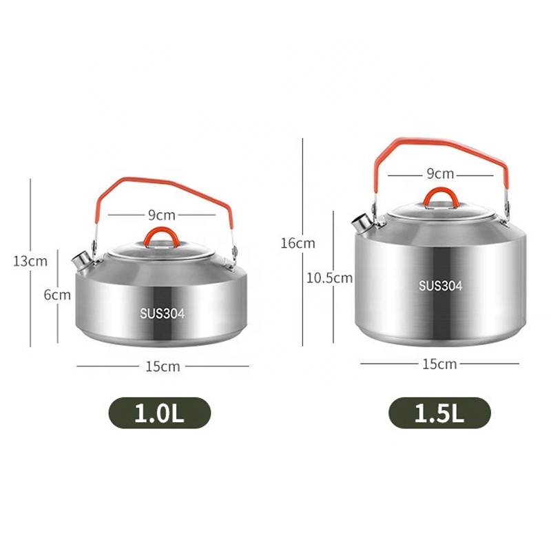 304 Stainless Steel Portable Outdoor Camping Kettle Set 1.5L Collapsible Coffee Pot for Quick Boiling Tea for Hiking