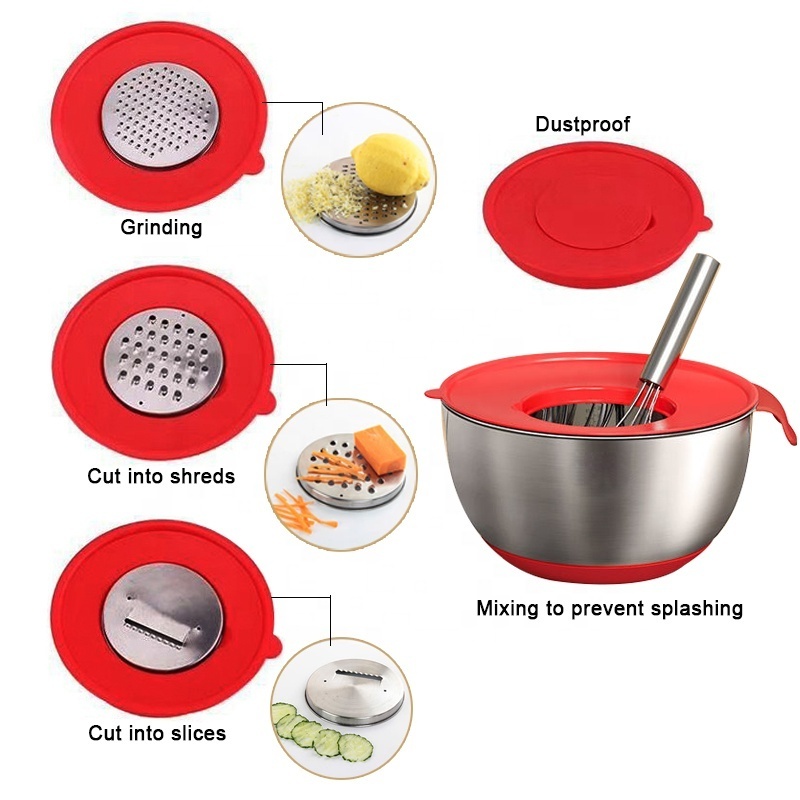 Hot Sale 6pcs Stainless Steel Nesting Mixing Bowls Set Modern round Design with Non-slip Silicone Bottom Grater for Restaurants