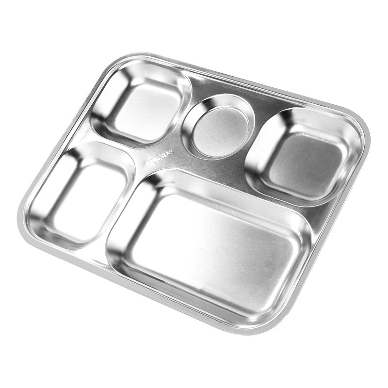 Stainless Food Tray 5 Compartments Serving Trays Metal  Mess Tray for School Restaurant Canteen