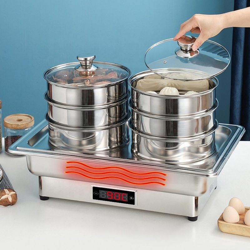 Hotel Buffet Equipment Electric Bun Steamer Food Heater Warmer Seafood Sweet Corn Steamer 6 Layers Water Separated Steam Pot