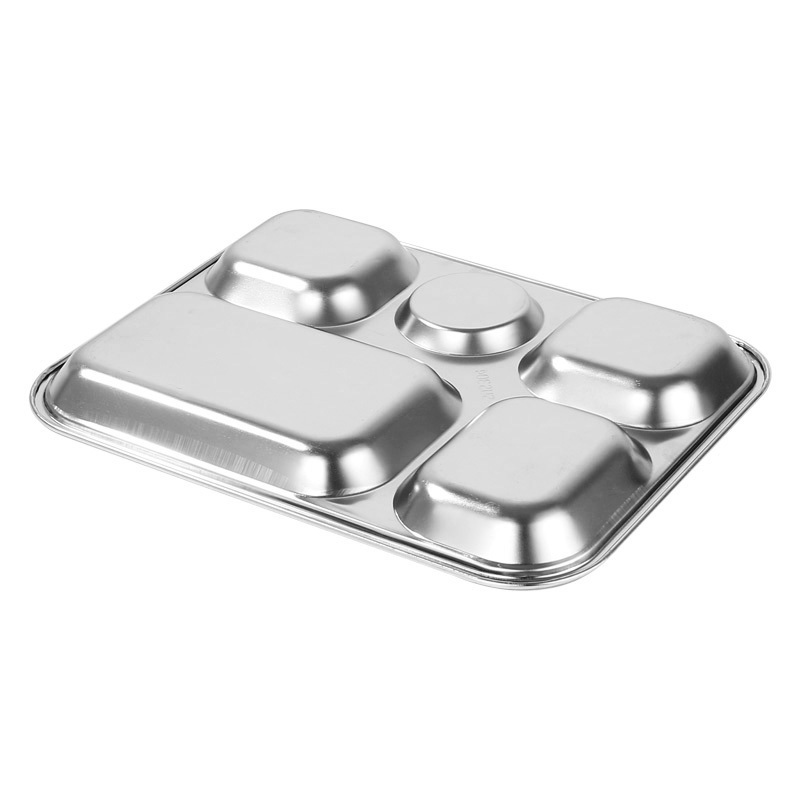 Stainless Food Tray 5 Compartments Serving Trays Metal  Mess Tray for School Restaurant Canteen