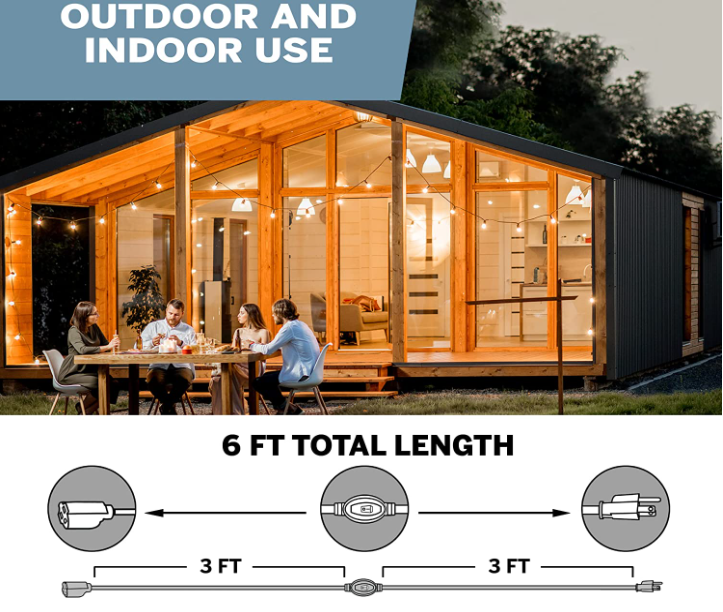 Inline Extension Cord Household Outlet Electrical Switch with 3 Prong  for Indoor and Outdoor sockets and switches electrical