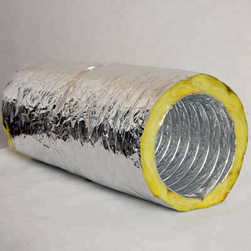 fire resistant yellow fiberglass insulation pipe acoustic insulated 24 inch aluminium flexible duct