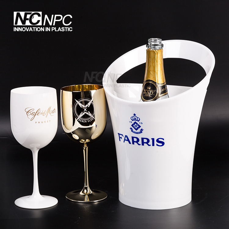 Bar Party Clubs Supply White Acrylic Champagne Bottle Ice Bucket With Logo Printed