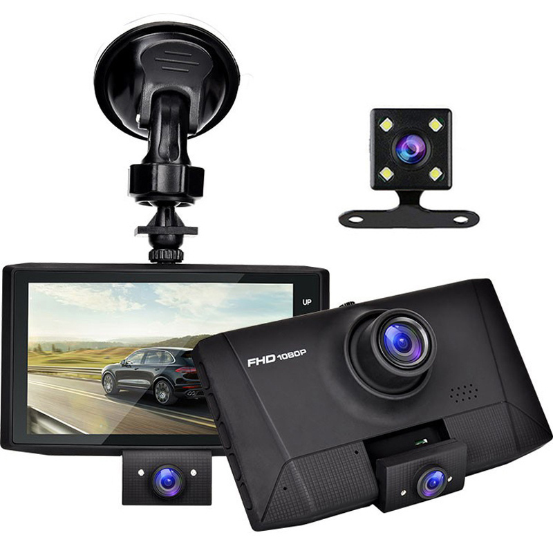 3 Lens Camera Dashboard Driving Recorder Full HD 1080P Car DVR 4K Dash Cam Video Recorder with WDR G-Sensor Parking Monitor