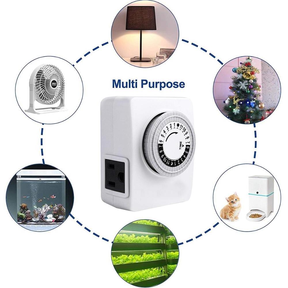 Indoor Mechanical Outlet Timer, 24 Hour Programmable Plug In Light Timer Switch for Electrical Outlets with 2 Grounded Outlets