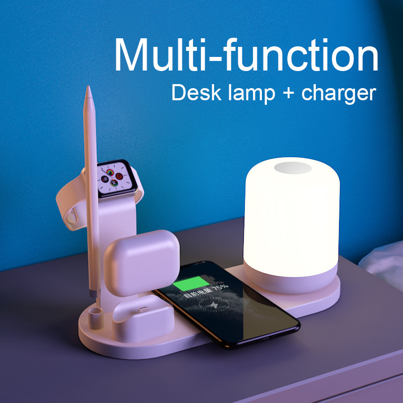 5 in 1 Wireless Charger Desk Lamp USB Charger Fast Wireless Charging for iWatch Airpods iPhone Samsung Android mobile Phone