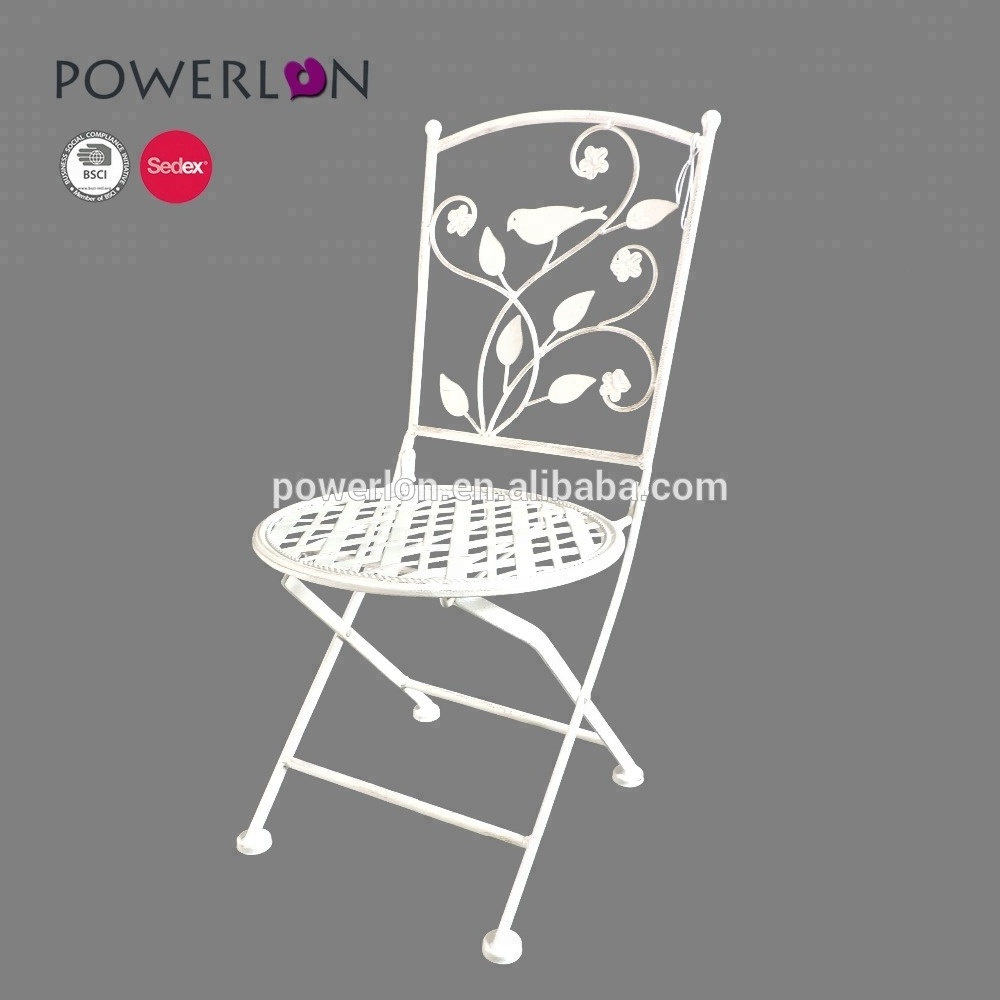 French Rattan Bistro Table White Metal Hand Made Folding Table and Chair For Patio Garden Hotel