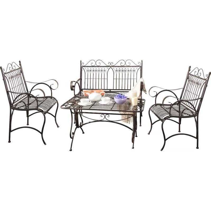 Weather Resistant 4 Piece of Sofa Set Outdoor Patio Garden Set Metal Dining Furniture Set