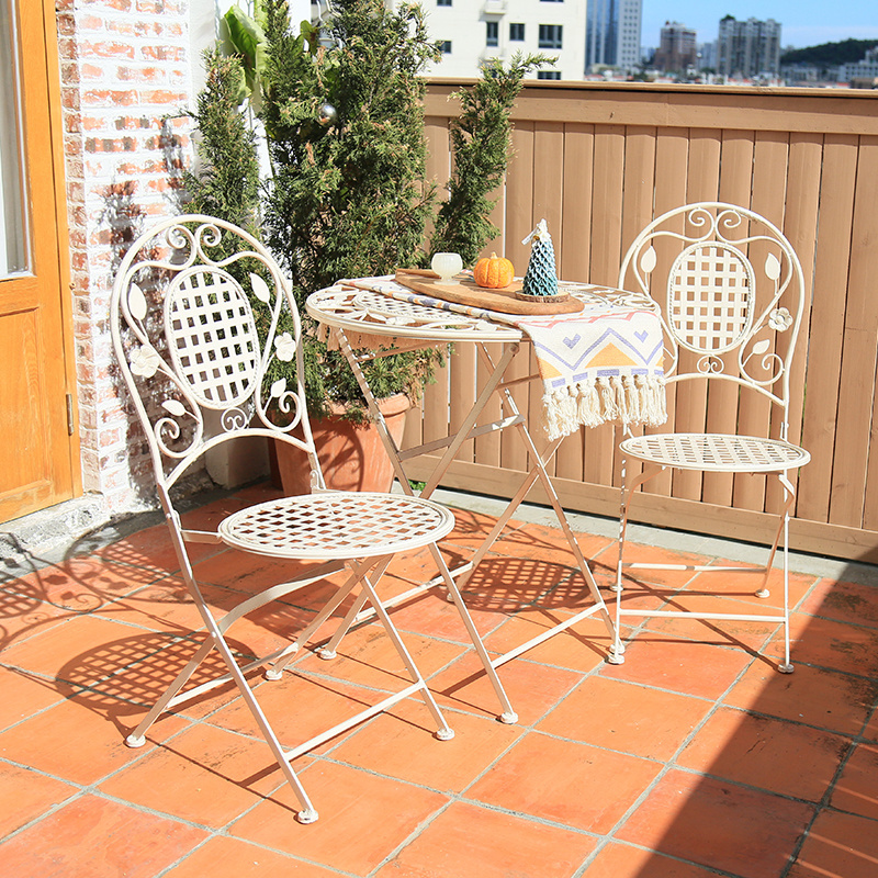 3 Pieces Iron Metal Patio Conversation Set Garden Table and Chair Outdoor Dining Bistro Set