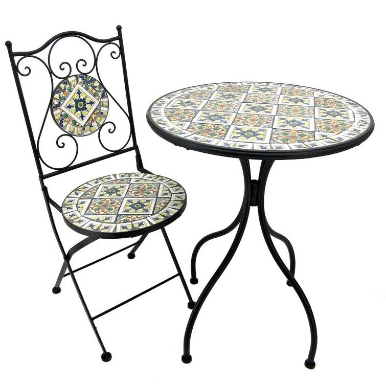 Handmade Mosaic Tiles 3 Piece Bistro Set Outdoor Patio Dining Set