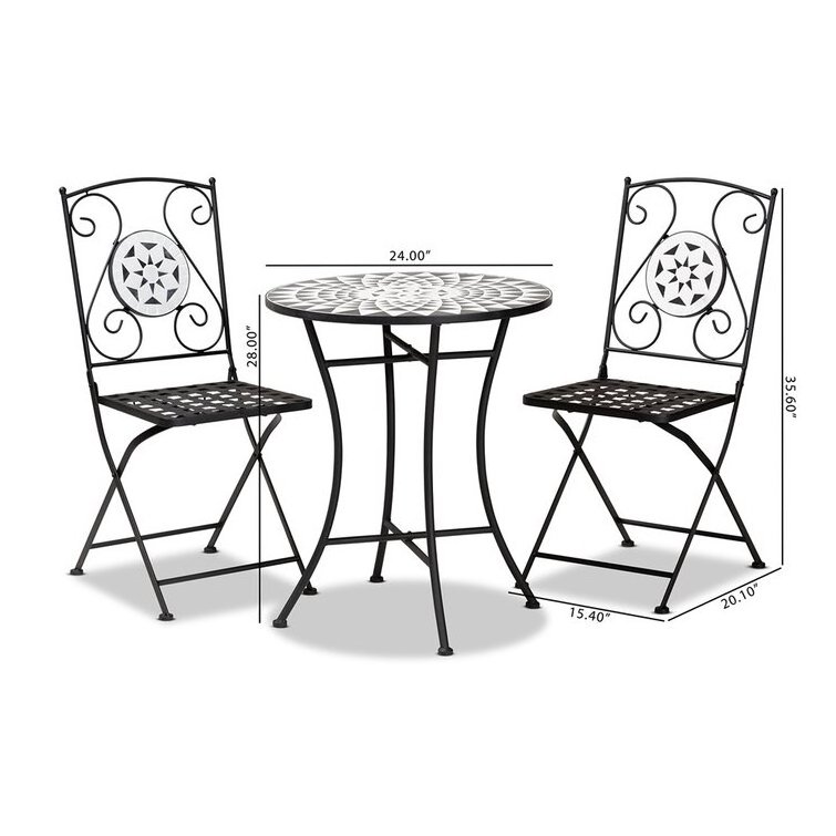 3 Piece Mosaic Patio Bistro Set Garden Dining Set Round Table and 2 Patio Folding Chairs Outdoor Conversation Set