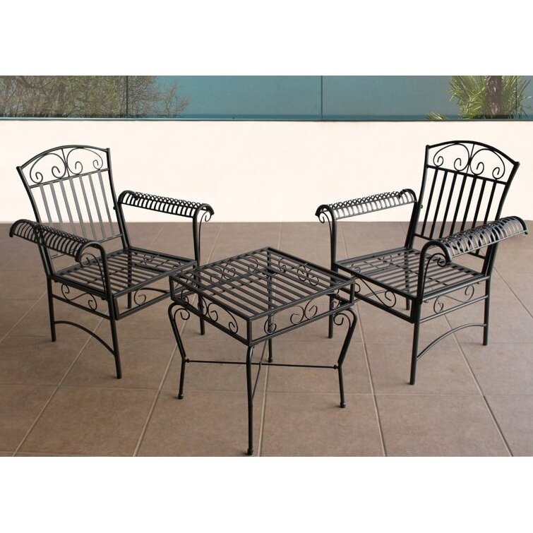 Patio Porch Furniture Sets 3 Pieces Black Metal Iron Bistro Set Outdoor Garden Table and 2 Chairs