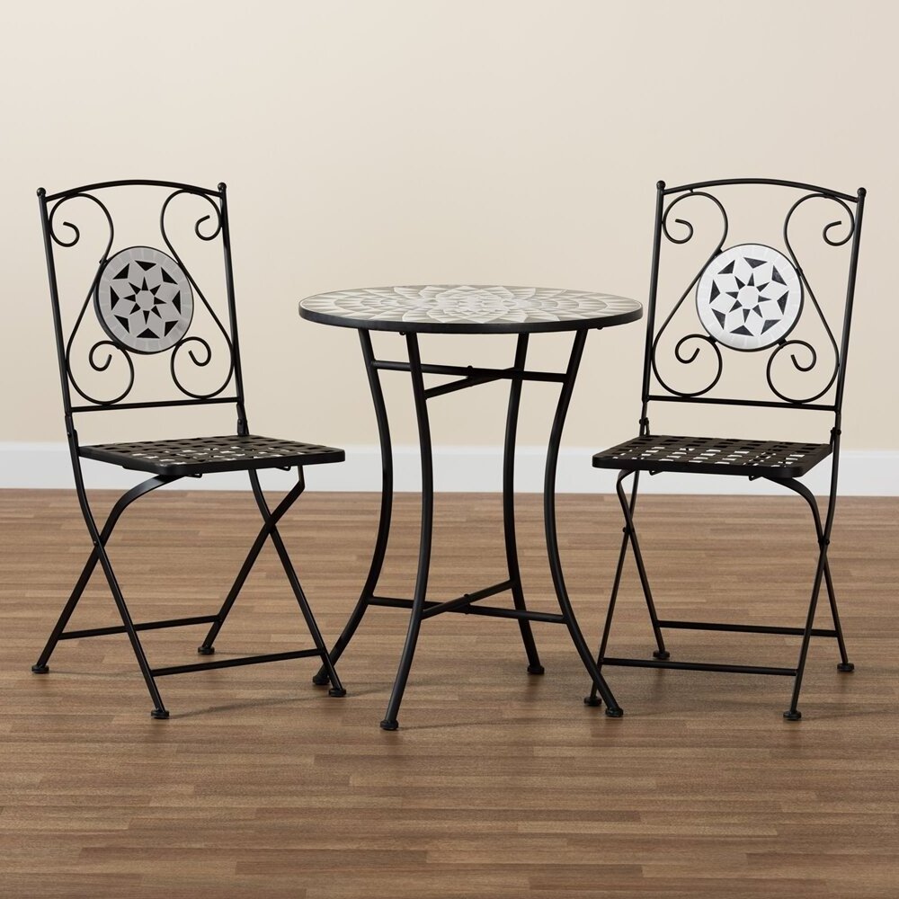 3 Piece Mosaic Patio Bistro Set Garden Dining Set Round Table and 2 Patio Folding Chairs Outdoor Conversation Set