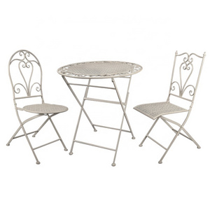 Fancy French Style White Metal Garden Eden Furniture Dining Table Chairs Bistro Set