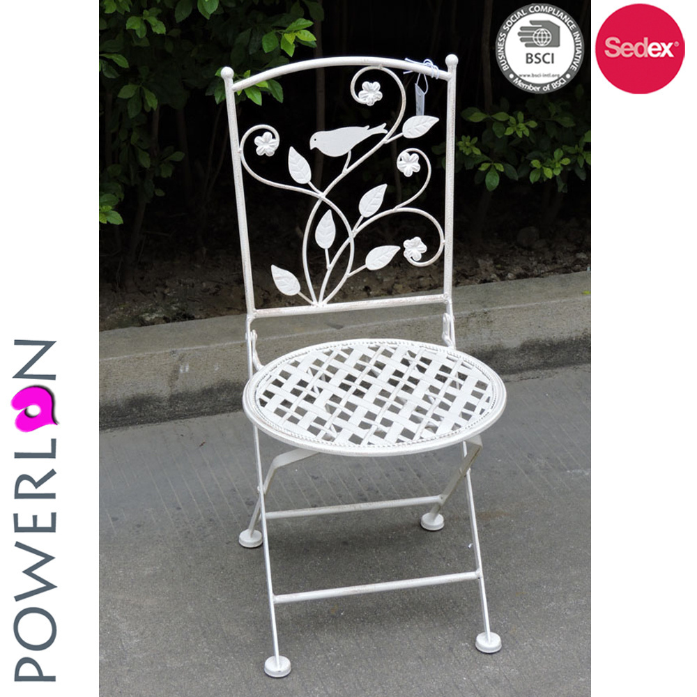 French Rattan Bistro Table White Metal Hand Made Folding Table and Chair For Patio Garden Hotel